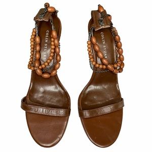 COLIN STUART Beaded Ankle Brown Heels Vintage Boho